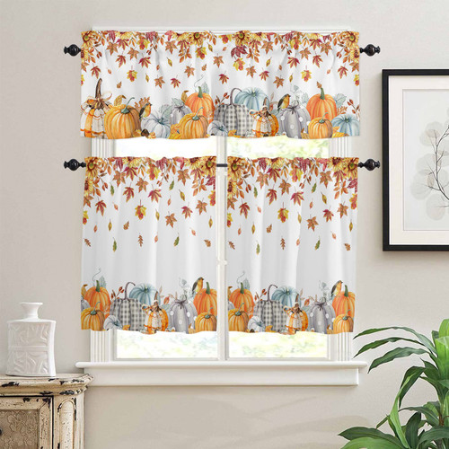 Fall Pumpkin Kitchen Window Tier Curtains and Valance 3 Pieces Set Farmhouse Sunflower Maple Leaves Window Valances Rod Pocket Panels Privacy Thanksgiving Cafe Tiers Bedroom Short Window Treatment Fall Pumpkin Kitchen Window Tier Curtains and Valance 3 Pieces Set Farmhouse Sunflower Maple Leaves Window Valances Rod Pocket Panels Privacy Thanksgiving Cafe Tiers Bedroom Short Window Treatment