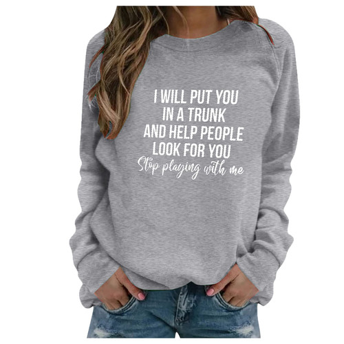 Elogoog cute sweatshirts Blouse Print Sweatshirt Pullover Casual Women's Long-sleeved Women's cute hoodies for teen (Grey, S)