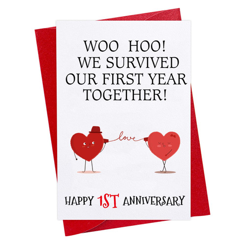 WaaHome Funny First Anniversary Card for Her Him, 4''x6'' Romantic Happy 1st Anniversary Card Gifts for Husband Wife Couple, We Survived Our First Year Together Anniversary Card with Envelope WaaHome Funny First Anniversary Card for Her Him, 4''x6'' Romantic Happy 1st Anniversary Card Gifts for Husband Wife Couple, We Survived Our First Year Together Anniversary Card with Envelope