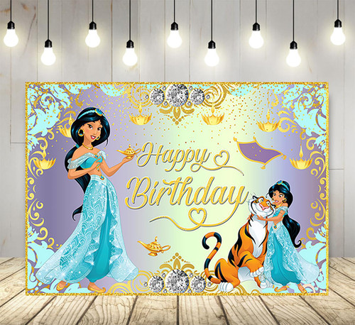 Blue Princess Jasmine Backdrop for Birthday Party Supplies 5x3ft Aladdin Theme Baby Shower Banner for Birthday Party Cake Table Decoration Blue Princess Jasmine Backdrop for Birthday Party Supplies 5x3ft Aladdin Theme Baby Shower Banner for Birthday Party Cake Table Decoration