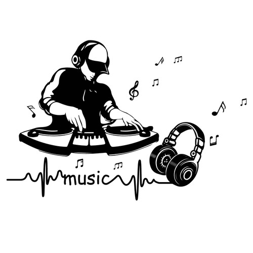 PLIGREAT Music Wall Sticker Punk DJ Playing Discs Wall Decals, Black Carved Wall Stickers for Bedroom Playroom Music Studio Car Window Decoration, Cool Beating Note Sticker for Music Lover