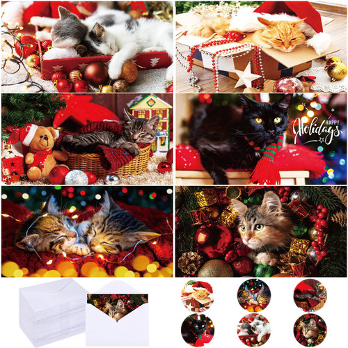 120 Sets Christmas Cats Holiday Card with Envelopes Stickers Christmas Greeting Cards Bulk 6" x 4" 6 Designs Merry Christmas Cards Holiday Greeting Cards Funny Cat Santa Hat Animal Christmas Cards 120 Sets Christmas Cats Holiday Card with Envelopes Stickers Christmas Greeting Cards Bulk 6" x 4" 6 Designs Merry Christmas Cards Holiday Greeting Cards Funny Cat Santa Hat Animal Christmas Cards