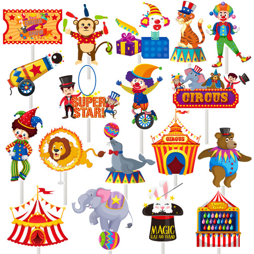 Circus Cupcake Toppers 36pcs Circus Carnival Party Decoration Circus Carnival Cake Cupcake Picks for Circus Theme Birthday Party Baby Shower Supplies