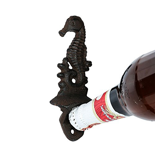 massmall Antique Rustic Cast Iron Bottle Opener Beer Opener Vintage Style Wall Mount Bottle Opener Hippocampus