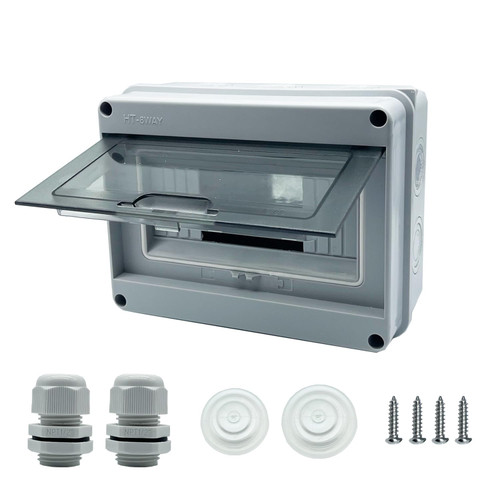 XINYIELE Waterproof Distribution Protection Box, ABS Plastic Breaker Electrical Box and Transparent Cover IP65, for Indoor Outdoor Wall Circuit Breaker (HT-8WAY)