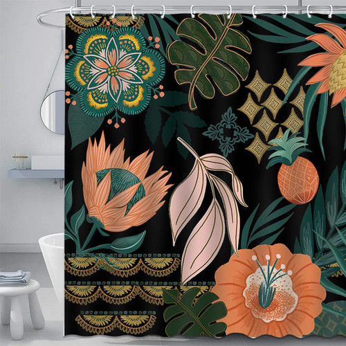 Mocsicka Bohemian Floral Shower Curtain Mid Century Modern Shower Curtain for Bathroom Abstract Boho Flowers Shower Curtain Set with 12 Hooks, 72x72 Inches