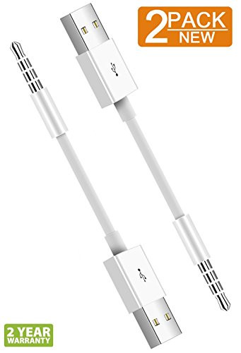 for iPod Shuffle Cable, 2-Pack 3.5mm Jack Plug to USB Charger + SYNC Data Replacement Cable Compatible for Apple iPod Shuffle 3rd 4th 5th Generation MP3/MP4 - White