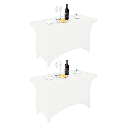 FORLIFE 2Pack Spandex Table Covers 4ft?Fitted Tablecloth for 4ft Rectangular Tables, Stretch Patio Table Covers, Universal Spandex Table Cover for Wedding, Banquet, Party (4ft, White)