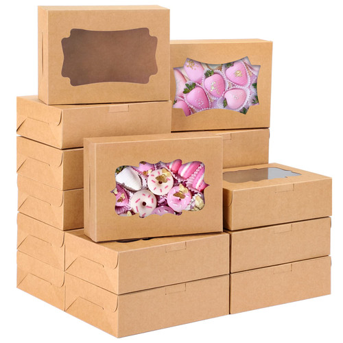 TOMNK 48pcs 8x6x2.5 Inches Cookie Boxes Bakery Boxes with Window Brown Treat Boxes Pastry Boxes Dessert Boxes for Chocolate Strawberries Muffins Donuts and Party Favor (3 Style Windows) TOMNK 48pcs 8x6x2.5 Inches Cookie Boxes Bakery Boxes with Window Brown Treat Boxes Pastry Boxes Dessert Boxes for Chocolate Strawberries Muffins Donuts and Party Favor (3 Style Windows)
