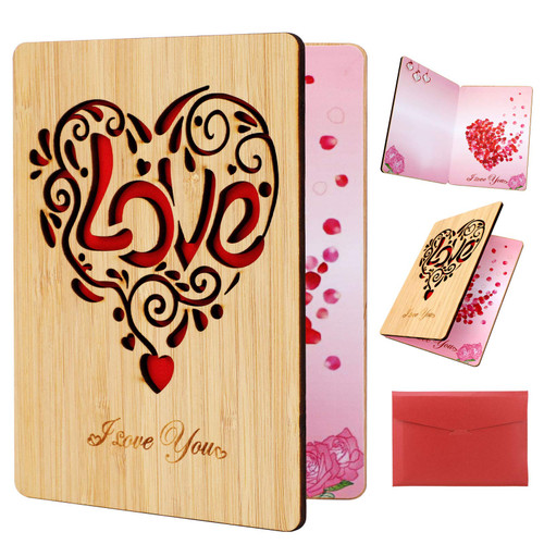 HOWAF Valentine's Day Wooden Greeting Card Real Bamboo Wood I Love You Card, Wooden Love Greeting Cards for Any Occasion, Birthday, Anniversary, Weddings HOWAF Valentine's Day Wooden Greeting Card Real Bamboo Wood I Love You Card, Wooden Love Greeting Cards for Any Occasion, Birthday, Anniversary, Weddings