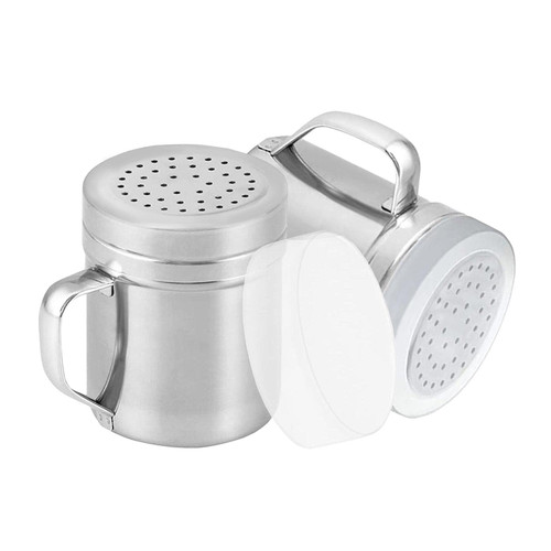 2 Pcs Metal Salt Pepper Dredge Shakers - Seasonings Spice Shakers With Holes and Lids, With Handle 10 Ounce Seasoning Pepper Shaker Spice Condiment Shaker for Cooking Kitchen Baking Salt Candy