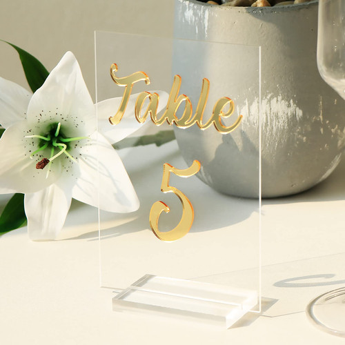 OurWarm Acrylic Wedding Table Numbers 1-20, 4x6 inch Gold Mirror Table Numbers with Stand, DIY Blank Acrylic Signs and Holders, Perfect for Wedding Reception, Centerpiece, Party, Anniversary, Events