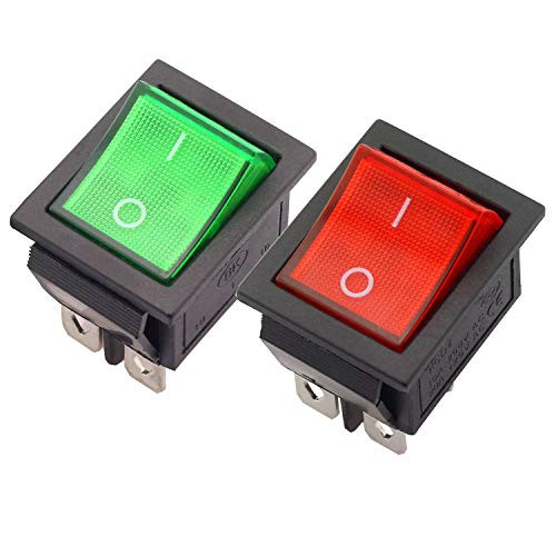 Magic&shell 2-Pack Rocker Power Switch 16A 250V AC 4 Pin 2 Position ON/Off Power Switch DPST Red/Green Button with Light