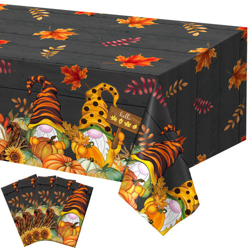 Newwiee 4 Pcs Thanksgiving Tablecloths Plastic 54 x 108 Inches Fall Tablecloth Waterproof Plastic Turkey Table Cloth Thanksgiving Dinner Table Decorations Autumn Leaves Table Cover (Dark Autumn)