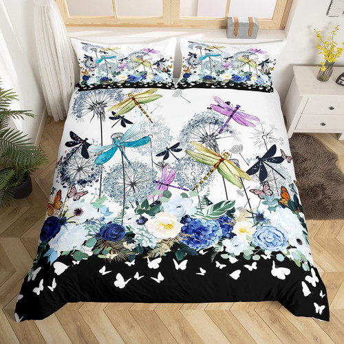 Dragonfly Gifts for Women,Dandelion Comforter Cover Colorful Butterfly Dragonflies Bedding Set for Lady Girls,Flowers Duvet Cover Botanical Weed Bed Set Rustic Aesthetic Animal Room Decor Twin Dragonfly Gifts for Women,Dandelion Comforter Cover Colorful Butterfly Dragonflies Bedding Set for Lady Girls,Flowers Duvet Cover Botanical Weed Bed Set Rustic Aesthetic Animal Room Decor Twin