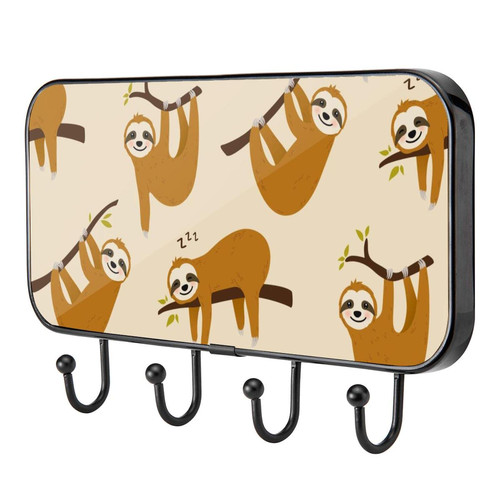 MUOOUM Key Holder for Wall Self Adhesive Key Hooks for Wall Decorative with 4 Key Hooks, Key Rack Key Hanger for Wall Entryway, Hallway, Bathroom, Living Room, Kitchen, Cute Sloth