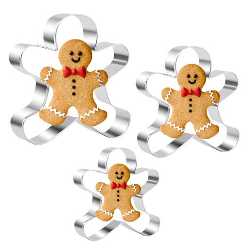 Kaishane Gingerbread Man Cookie Cutters Set,3 Pcs Gingerbread Man Shape,Stainless Steel Biscuit Cutter for Holiday