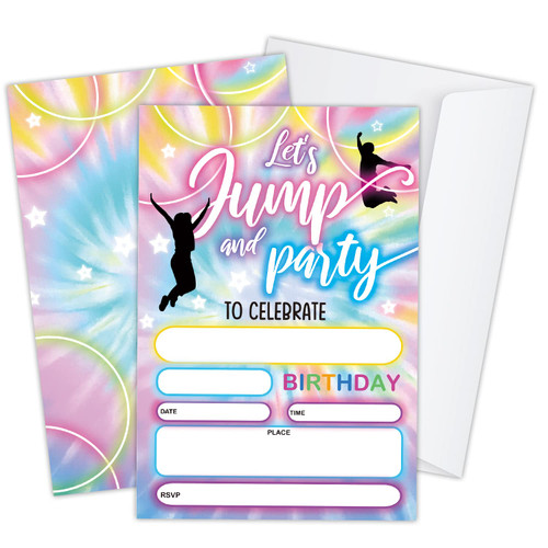 Jump Trampoline Party Birthday Invitations, Bounce House Party Invitations for Boys Girls Kids, Jumping Party Invitations, Jump Party Invites (20 Sets 4" x 6" Cards with Envelopes) - JY565