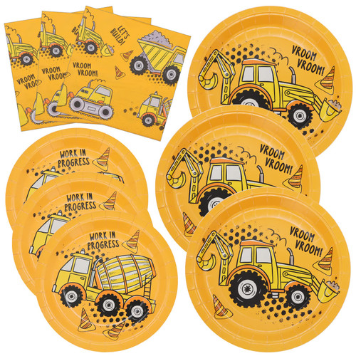 DYLIVeS 60 Pcs Construction Birthday Party Plates and Napkins Kit, Construction Theme Tableware Set Dump Truck Party Table Decorations Supplies, Disposable 9'' and 7'' Paper Plates, Napkins, Serves 20