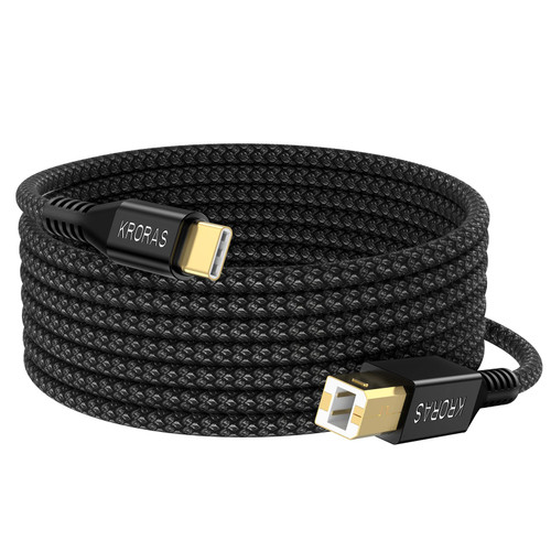KRORAS USB B to USB C Printer Cable 6.6 feet, USB C Printer Cable for MacBook Pro/Air,Nylon USB C MIDI Cable for Casio Digital Piano MIDI Controller