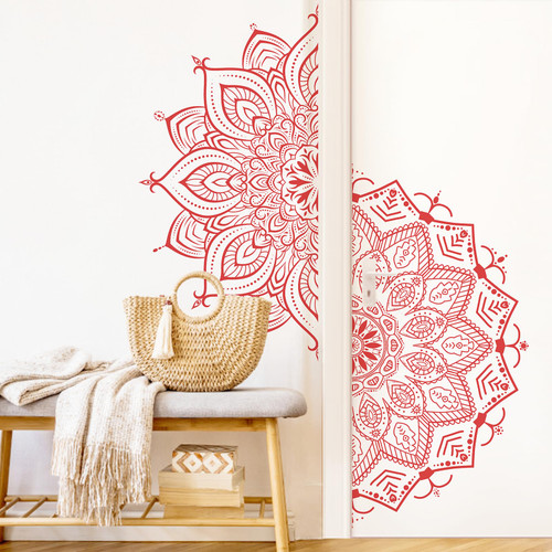 Kazova Red Mandala Wall Decals | Elegant Wall Murals, Flower Wall Stickers, Heart Chakra & Yoga Decals, Removable Headboard Decal & Mandala Wall Art Decor | Wall Stickers & Murals