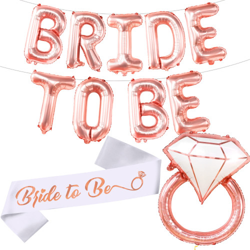 KatchOn, Rose Gold Bride To Be Balloons Set - Pack of 11 | Bride Balloons, Bachelorette Party Decorations | Big 30 Inch Ring Balloon | Bride To Be Sash, Bride To Be Decorations | Bridal Shower Decors