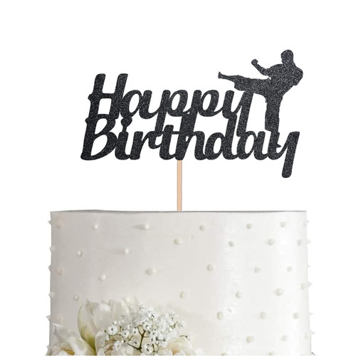 Karate Cake Topper, Black Glitter Taekwondo Martial Arts Kids Happy Birthday Party Supply Karate Cake Topper, Black Glitter Taekwondo Martial Arts Kids Happy Birthday Party Supply