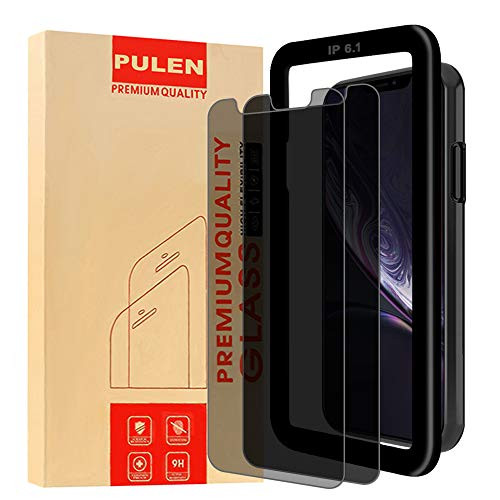 PULEN Privacy Tempered Glass Screen Protector Compatible with iPhone XR 6.1 Inch,Anti-spy Anti-Fingerprints 9H Tempered Glass with Easy Installation Tray for iPhone XR 2018 6.1'' (2 Packs)
