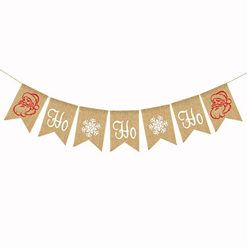 Jute Burlap HO HO HO Banner Santa Claus Snowflake Christmas Fireplace Mantel Bunting Garland Decoration Jute Burlap HO HO HO Banner Santa Claus Snowflake Christmas Fireplace Mantel Bunting Garland Decoration