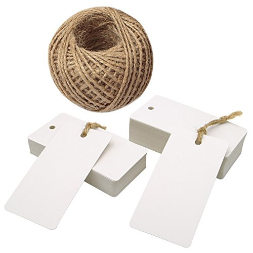 100 PCS White Kraft Paper Gift Tags,Rectangular Wedding Favor Kraft Hang Tags,Luggage Tags with 100 Feet Jute Twine