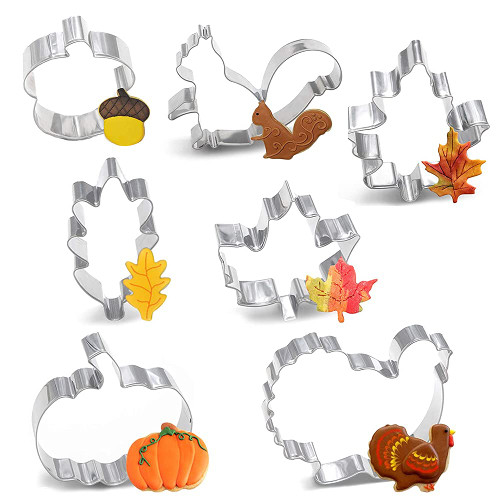 Fall Thanksgiving Cookie Cutter Set, 7Pcs Large Stainless Steel Thanksgiving Cookie Molds, Thanksgiving Biscuit Cutters with Pumpkin, Squirrel, Turkey, Maple Leaf, Oak Leaf and Acorn Chocolate Cutters Fall Thanksgiving Cookie Cutter Set, 7Pcs Large Stainless Steel Thanksgiving Cookie Molds, Thanksgiving Biscuit Cutters with Pumpkin, Squirrel, Turkey, Maple Leaf, Oak Leaf and Acorn Chocolate Cutters
