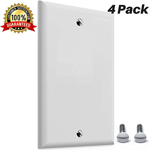 Blank Outlet Covers 1-Gang Midway Blank Plate 1-Gang No Device Blank Wallplate Standard Size Blank Outlet Cover, White (4 Pack)