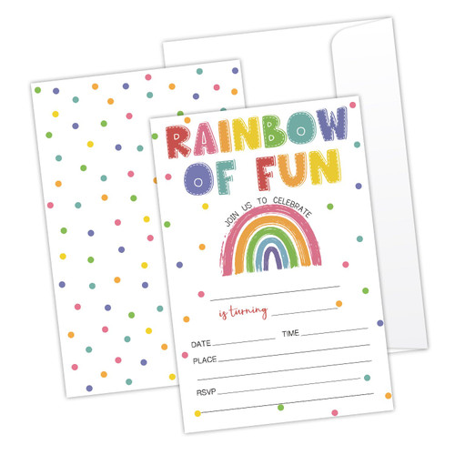 20 Rainbow Birthday Party Invitation Cards with Envelopes, Rainbow Birthday Party Invitation Cards for Girls Kids Teen Boys, Children Birthday Party Invitation, Rainbow Theme Party Supplies - L460