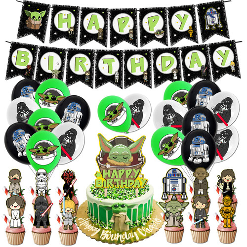 Star Birthday Party Decorations Space Wars Party Supplies Set Include Happy Birthday Banner, Balloons, Cake Toppers and Cupcake Toppers for Boys and Girls Party