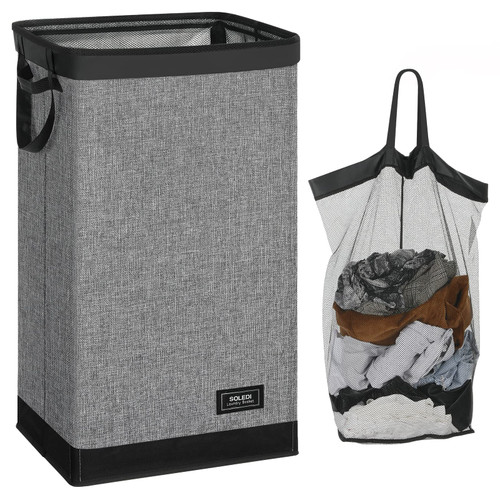 SOLEDI Laundry Hamper 100L Large & Tall Collapsible Laundry Basket, Clothes Hamper with Bag Removable for Clothe and Toys Storage, Grey Dirty Hampers for Bedroom, Bathroom, Dorm, Grey