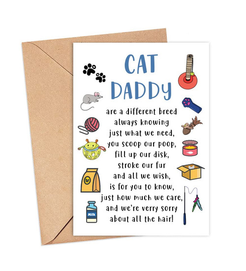 Yanashop88 Cat Daddy Fathers Day Card - Cat Daddy Card - Pet Cat Toys Card - Cards For Cat Lovers - Fathers Day Card - Happy Birthday Daddy Card - Love Cats Card For Dad - Greeting Card