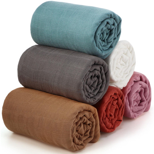6 Pieces Muslin Swaddle Blankets Breathable Bamboo Cotton Baby Blankets for Boys Colorful Baby Swaddle Receiving Blankets Soft Cotton Newborn Blankets Unisex for Baby Boys and Girls (Solid Colors)