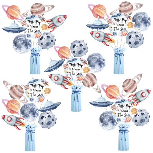 28 Pcs Space Table Centerpieces Space Table Toppers Outer Solar System Party Table Decorations First Trip Around The Sun 1st Birthday for Space Themed Party Baby Shower Photo Props Favors