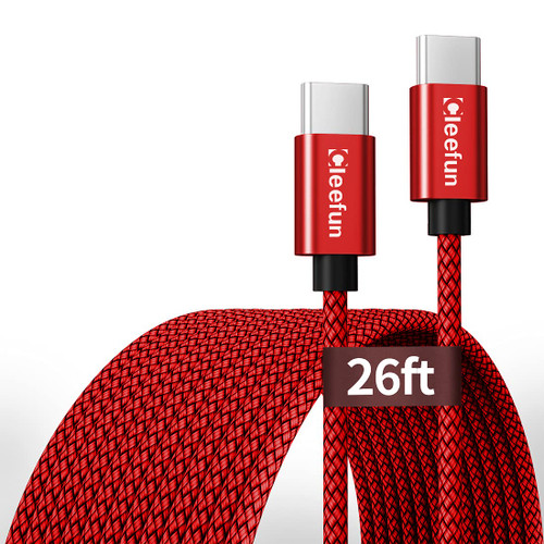 CLEEFUN Extra Long USB C to USB C Cable [26ft/8m], Long USB-C to USB-C Fast Charging Cable 60W USB Type-C to USB Type-C 2.0 PD Charger Cord Durable Nylon Braided - Red
