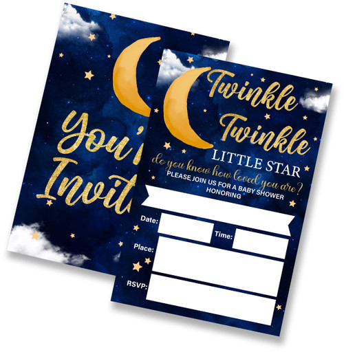 Twinkle Twinkle Little Star Baby Shower Party Invitations Watercolor Space Stars Fill in Invites Cards for Baby Showers, 4"x6" (20 Invitations and Envelopes)
