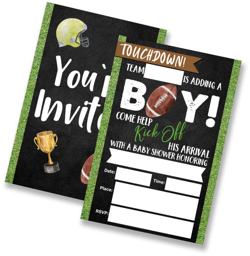 LOTHUY Football Baby Shower Party Invitations Touchdown Football Fill in Invites Cards for Baby Showers, 4"x6" (20 Invitations and Envelopes)
