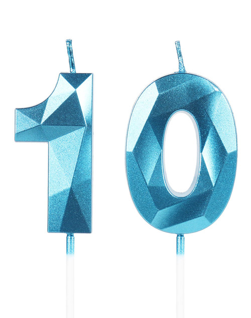 10th Birthday Candles,Number 10 Candles,Blue Happy Birthday Candle for Cake,3D Design Cake Topper Decorations for Boy Men Pet Birthday Party Wedding Anniversary Celebration Supplies