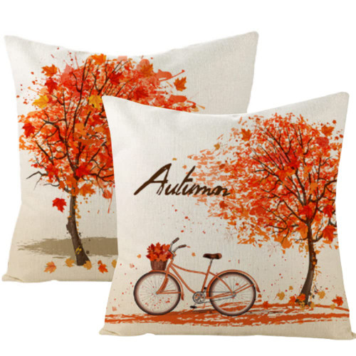 LTDKAEN Autumn Throw Pillow Covers 18x18 Set of 2 Maple Leaf Home Decoration Fall Maple Tree Linen Pillow Cushion Case for Sofa Bedroom