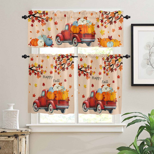 Fall Kitchen Curtain Valance and Tiers Set Red Truck Harvest Pumpkin Rod Pocket Kitchen Tier & Valance Set 3 Piece Maple Leaf Window Curtain Valance Tier Set for Autumn, Fall Thanksgiving Decor Fall Kitchen Curtain Valance and Tiers Set Red Truck Harvest Pumpkin Rod Pocket Kitchen Tier & Valance Set 3 Piece Maple Leaf Window Curtain Valance Tier Set for Autumn, Fall Thanksgiving Decor