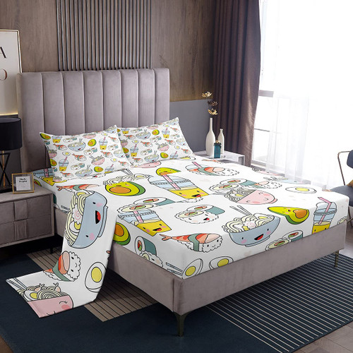 Sushi Bedding Fitted Sheet Japanese Style Bed Sheet Set Kids Boys Girls Cute Cartoon Sushi Bedding Sheets Japanese Cuisine Decor Bed Cover Bedroom Collection 4Pcs Bedding Full Sushi Bedding Fitted Sheet Japanese Style Bed Sheet Set Kids Boys Girls Cute Cartoon Sushi Bedding Sheets Japanese Cuisine Decor Bed Cover Bedroom Collection 4Pcs Bedding Full