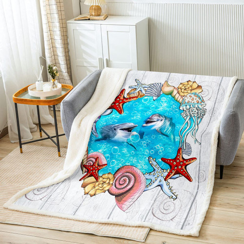 Erosebridal Dolphin Plush Blanket Throw Starfish Conch Jellyfish Fleece Bed Blanket Sea Animals Nautical Coastal Sherpa Blanket for Kids Boys Girls Marine Life Fuzzy Blanket Sofa Decor 40"x50" Erosebridal Dolphin Plush Blanket Throw Starfish Conch Jellyfish Fleece Bed Blanket Sea Animals Nautical Coastal Sherpa Blanket for Kids Boys Girls Marine Life Fuzzy Blanket Sofa Decor 40"x50"