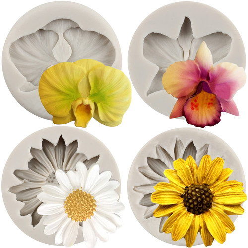 TEYOULIN Chrysanthemum Flower Silicone Molds Orchid Flower Fondant Molds For Sugar Cake Decorating Cupcake Topper Candy Chocolate Gum Paste Polymer Clay Set Of 4 TEYOULIN Chrysanthemum Flower Silicone Molds Orchid Flower Fondant Molds For Sugar Cake Decorating Cupcake Topper Candy Chocolate Gum Paste Polymer Clay Set Of 4