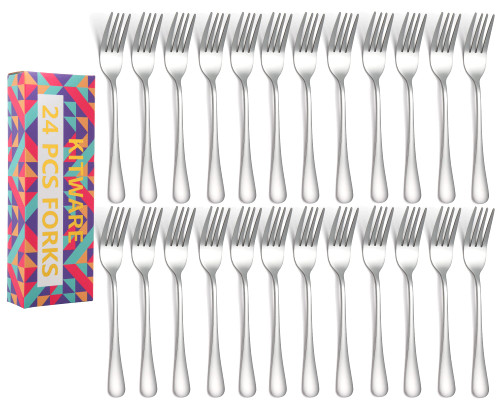 24 Pieces Dinner Forks, Food Grade Stainless Steel Forks Silverware, Metal Forks Set for Home Kitchen Restaurant, Cutlery Flatware Forks, Mirror Polished & Dishwasher Safe - 8 Inch