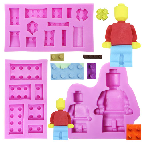 Robot Silicone Chocolate Molds, Building Bricks Fondant Molds for Baby Shower Birthday Party Cake Decoration, Cupcake Toppers Candy Sugar Craft Gum Paste Clay Resin, Set of 3