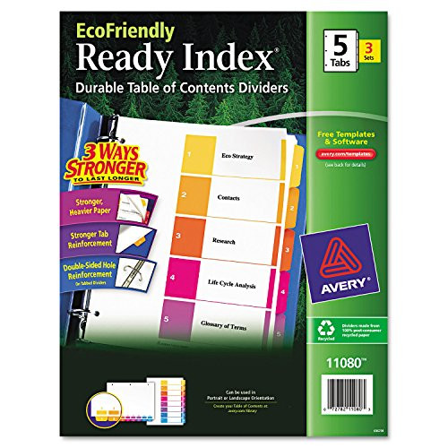Avery EcoFriendly Ready Index Table of Contents Dividers, 5-Tab, 3 Sets (11080)